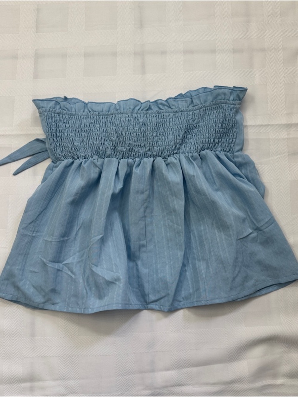 SHEIN Pink & Purple Eyelet, Blue Tie-Front Strapless Tops & White V-Neck Cami - Picture 11 of 15